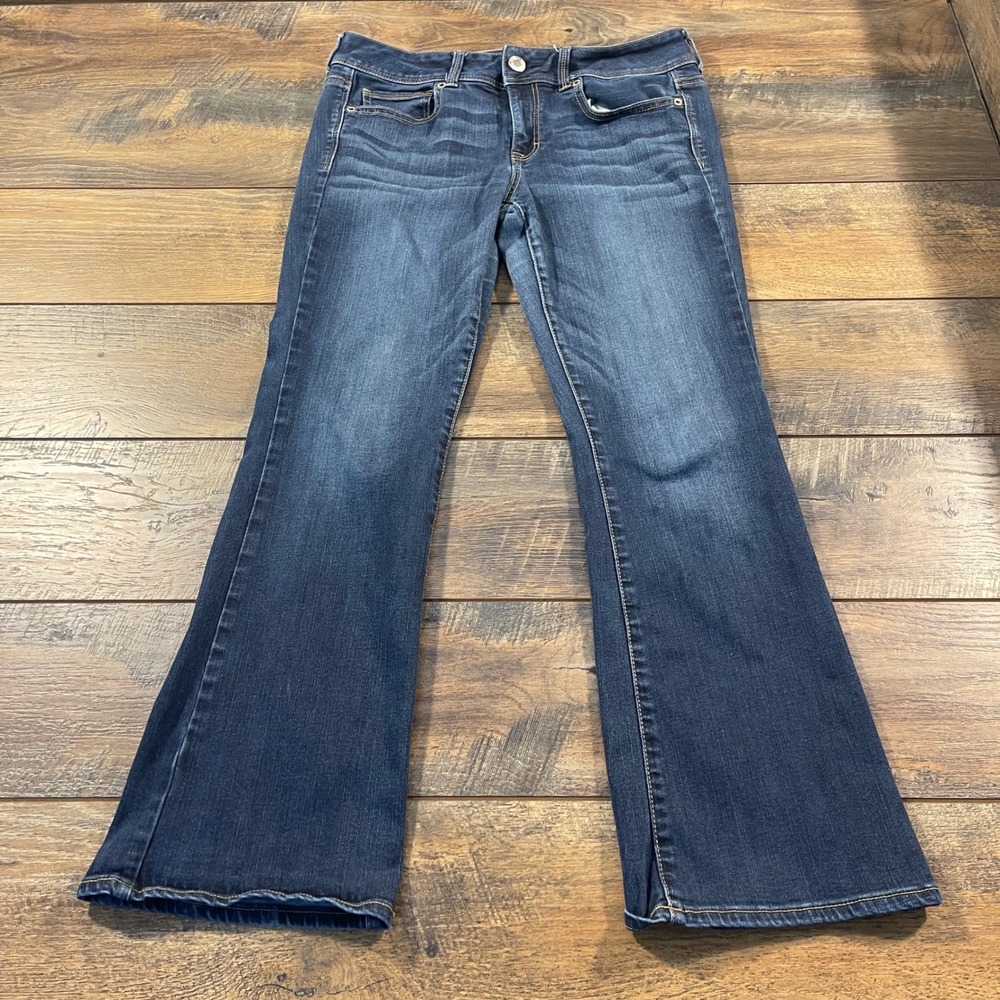 American Eagle Kick Boot Jeans Dark Wash Denim Size 10 Short Western Streetwear